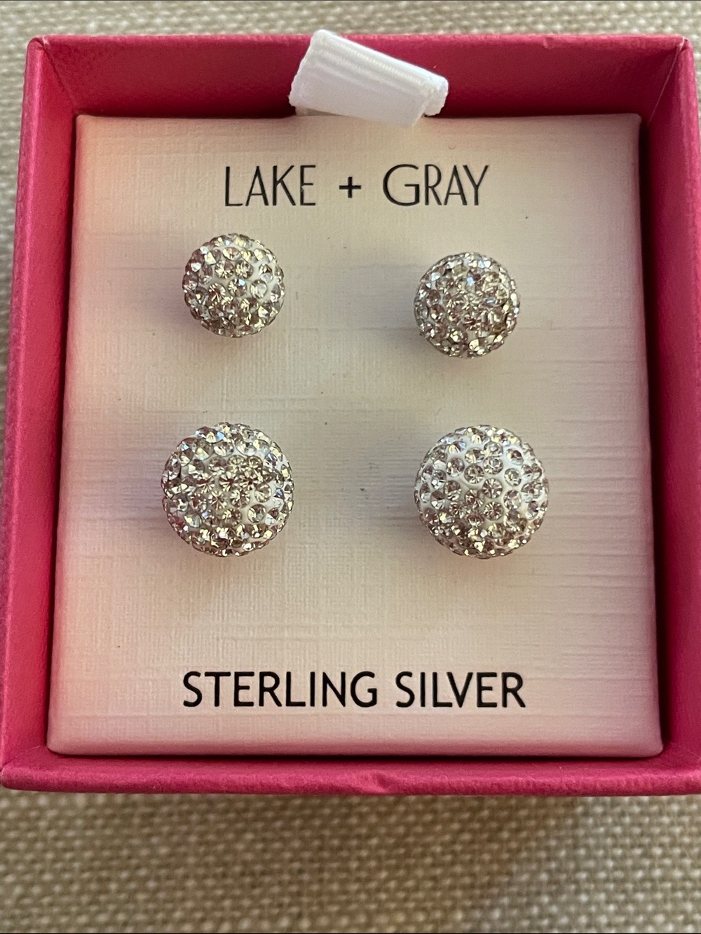 Lake + Gray Sterling Silver Rhinestone Stud Set